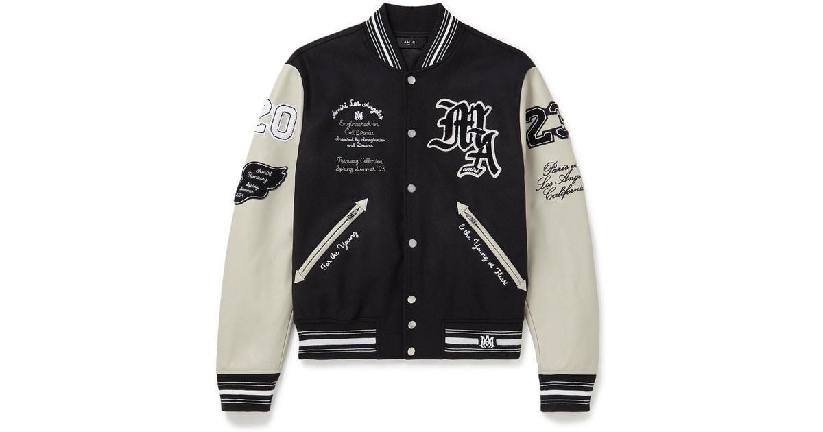 Amiri Appliquéd Embroidered Wool-blend And Leather Varsity Jacket in ...