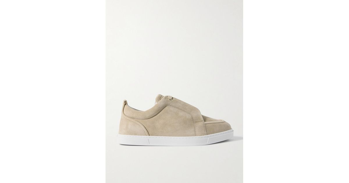 【Christian Louboutin】Jimmy スエードスニーカー ラバートリム Beige Jimmy Rubber-Trimmed Suede Sneakers | CHRISTIAN