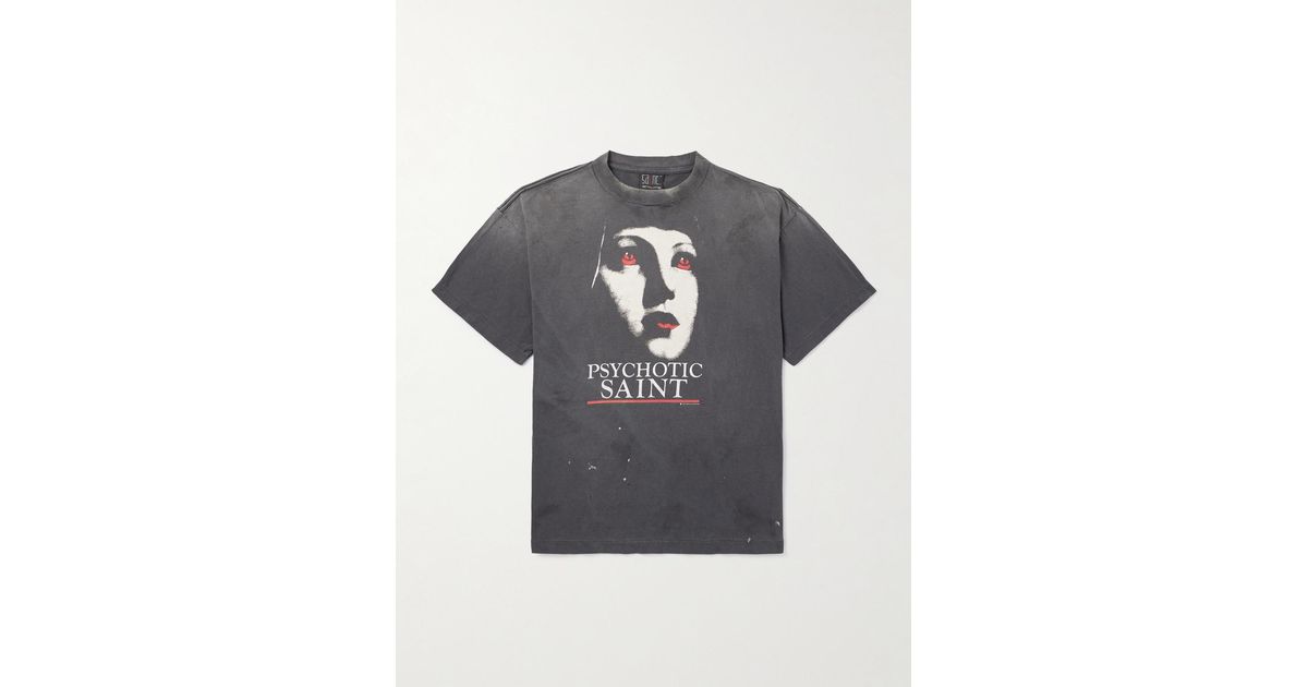 SAINT MXXXXXX PSYCHOTIC グラフィック Tシャツ SAINT MXXXXXX Psychotic Saint Distressed Printed Cotton
