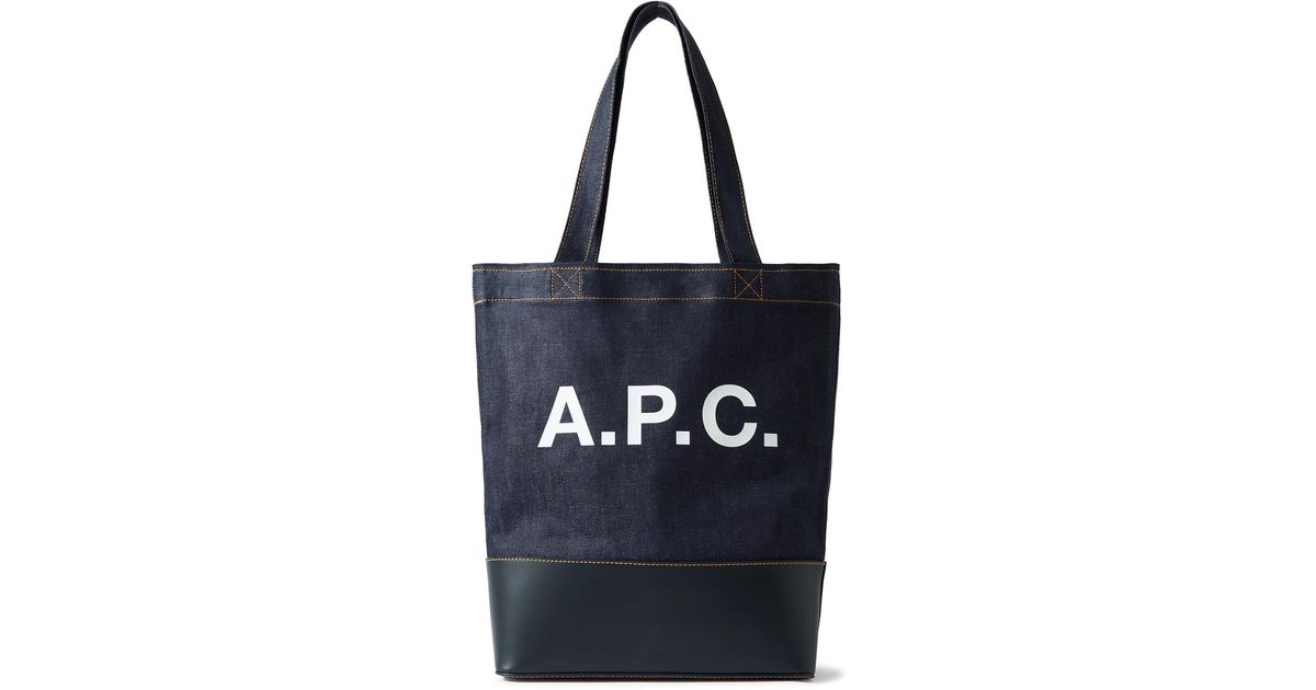 A.P.C. Axel Logo-print Denim And Leather Tote Bag in Blue for Men | Lyst