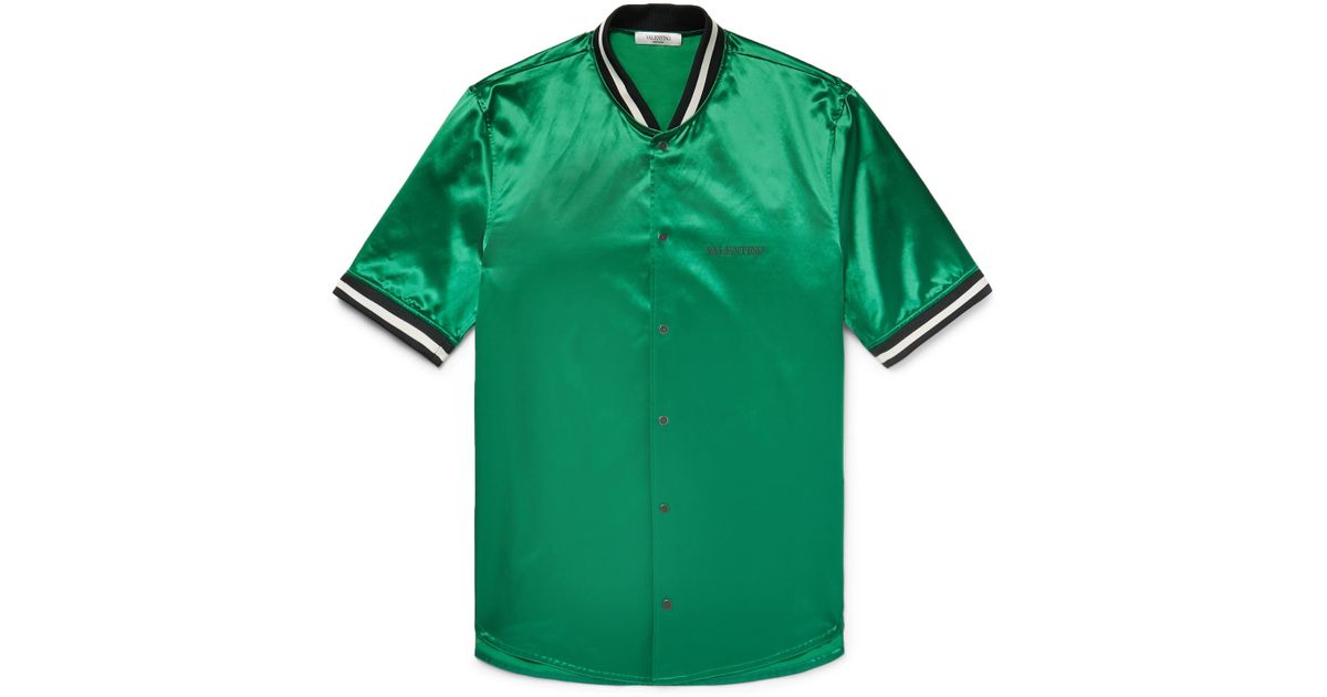 Valentino Stripe-trimmed Satin Shirt in Emerald (Green) for Men - Lyst