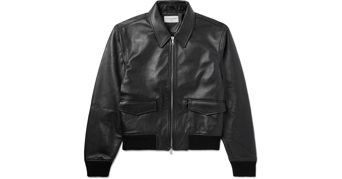 Officine Generale Conan Full-grain Leather Bomber Jacket in