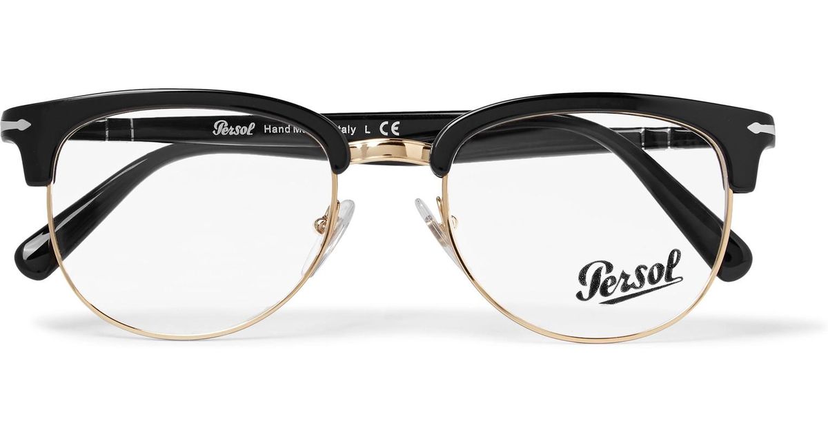 Persol D Frame Acetate And Gold Tone Optical Glasses In Black For Men 