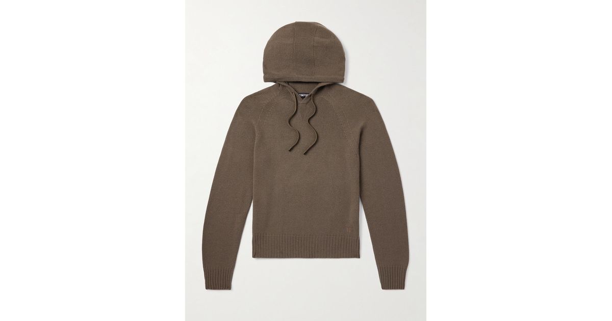 Tom Ford Logo-Embroidered Cashmere Hoodie in Brown for Men Lyst UK