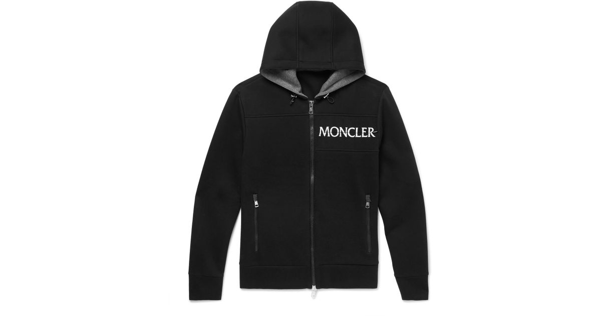 Moncler Embroidered Cotton-jersey Zip-up Hoodie in Black for Men - Lyst