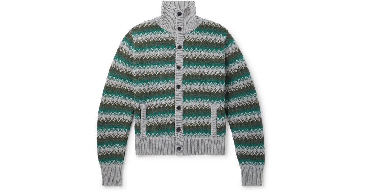 AURALEE Jacquard-Knit Cashmere And Wool-Blend Cardigan in Green 