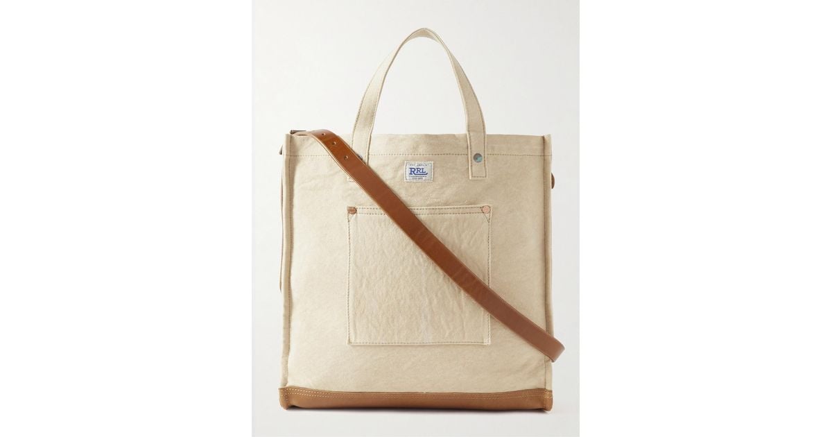 RRL Carpenter Medium Leather-trimmed Canvas Tote Bag in Natural
