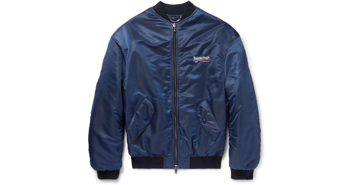 Balenciaga Embroidered Satin Bomber Jacket in Navy (Blue) for Men - Lyst