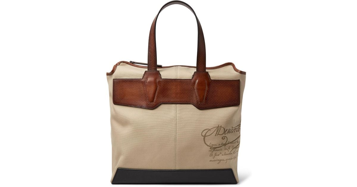 Natural Air And Tote Canvas Leather For Men Berluti Bag Small QdEroBWCex