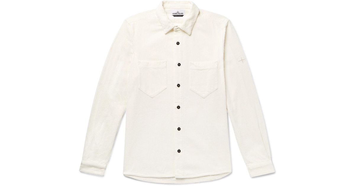 Stone Island Logo-embroidered Cotton-corduroy Overshirt in Cream (Natural)  for Men - Lyst