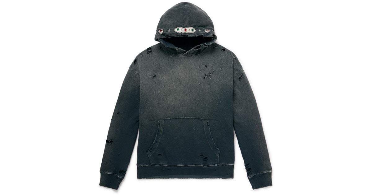 Kapital Embellished Suede-Trimmed Distressed Cotton-Jersey Hoodie 