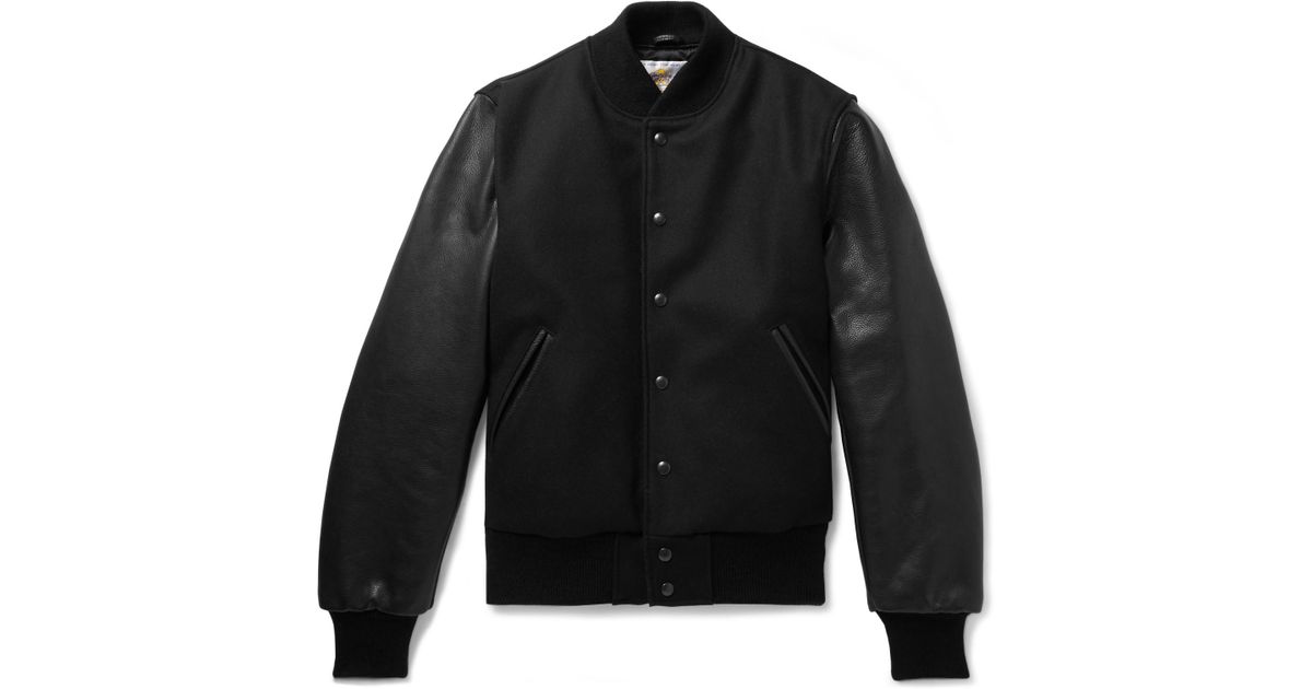 Golden Bear Wool-blend And Leather Bomber Jacket in Black for Men - Lyst