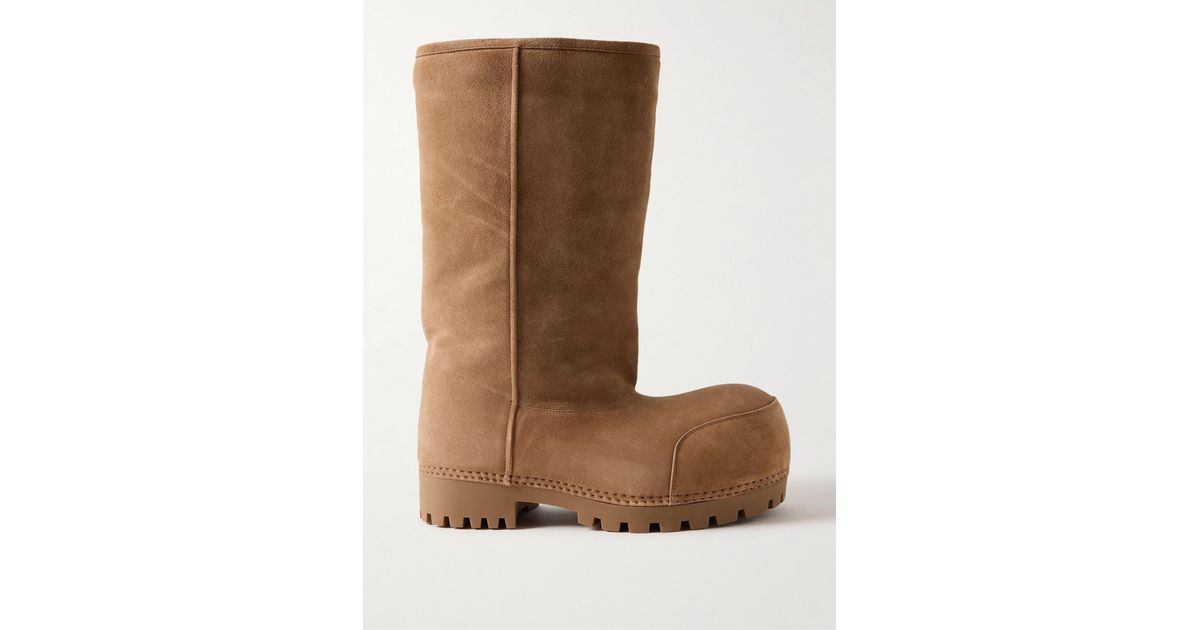 Balenciaga Alaska Faux Shearling-Lined Suede Boots in Brown for
