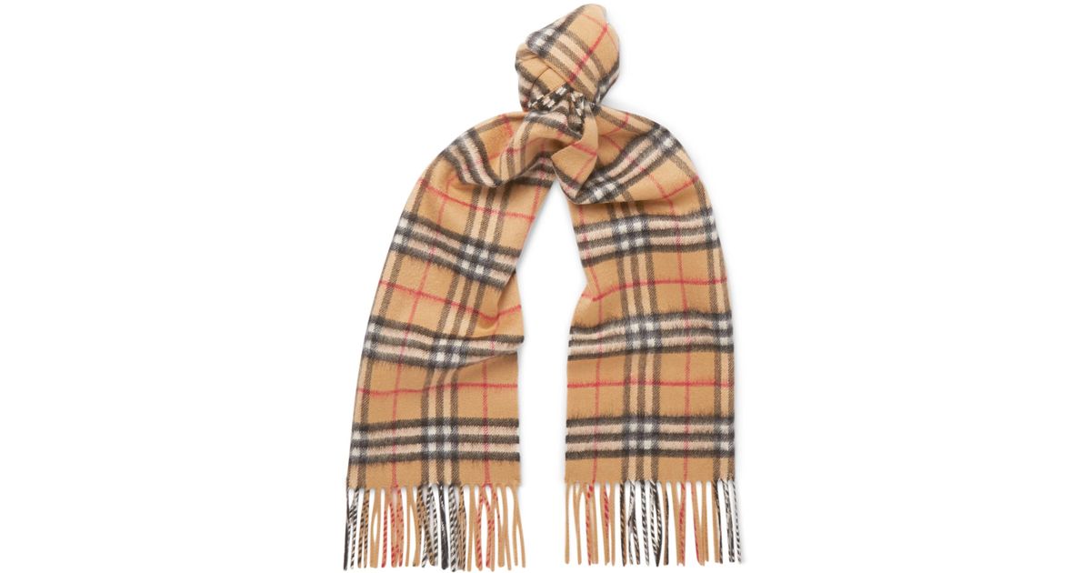 Burberry Fringed Checked Cashmere Scarf 