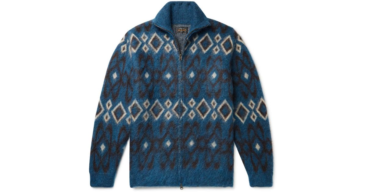 Beams Plus Jacquard-knit Mohair-blend Zip-up Cardigan in Blue for Men - Lyst