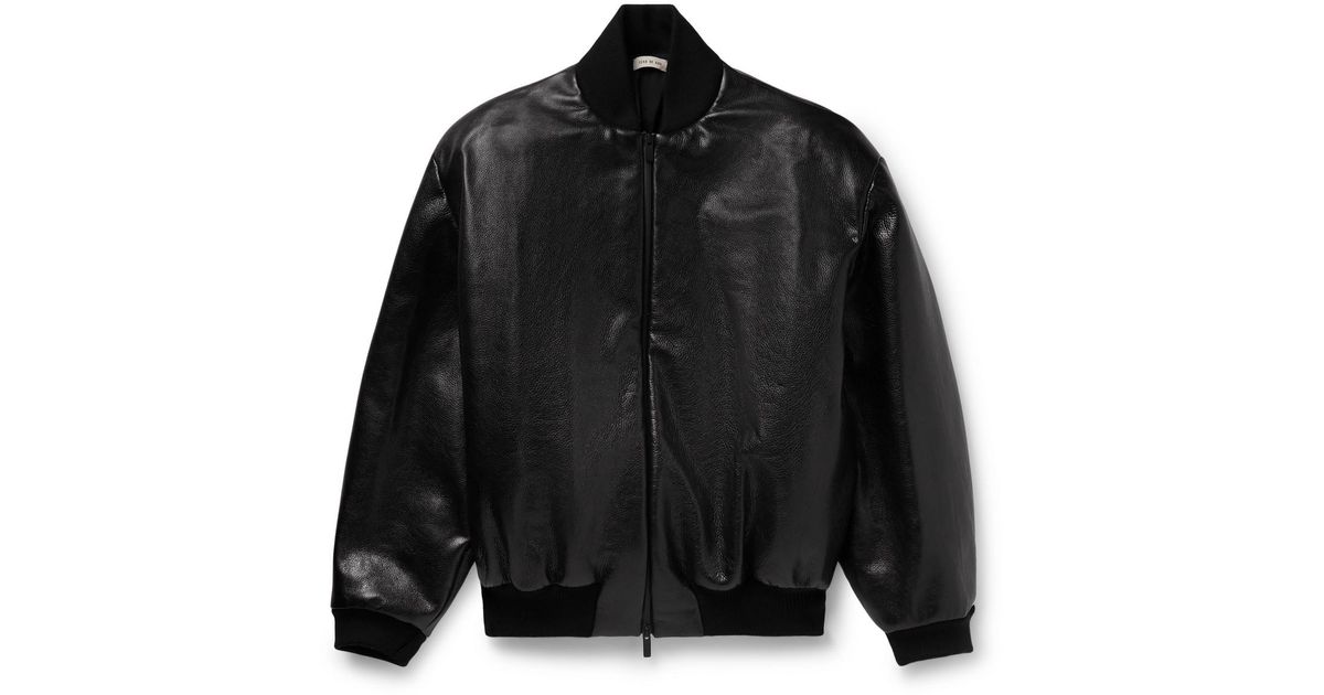 Fear Of God Striped Full-Grain Leather Bomber Jacket in Black for 