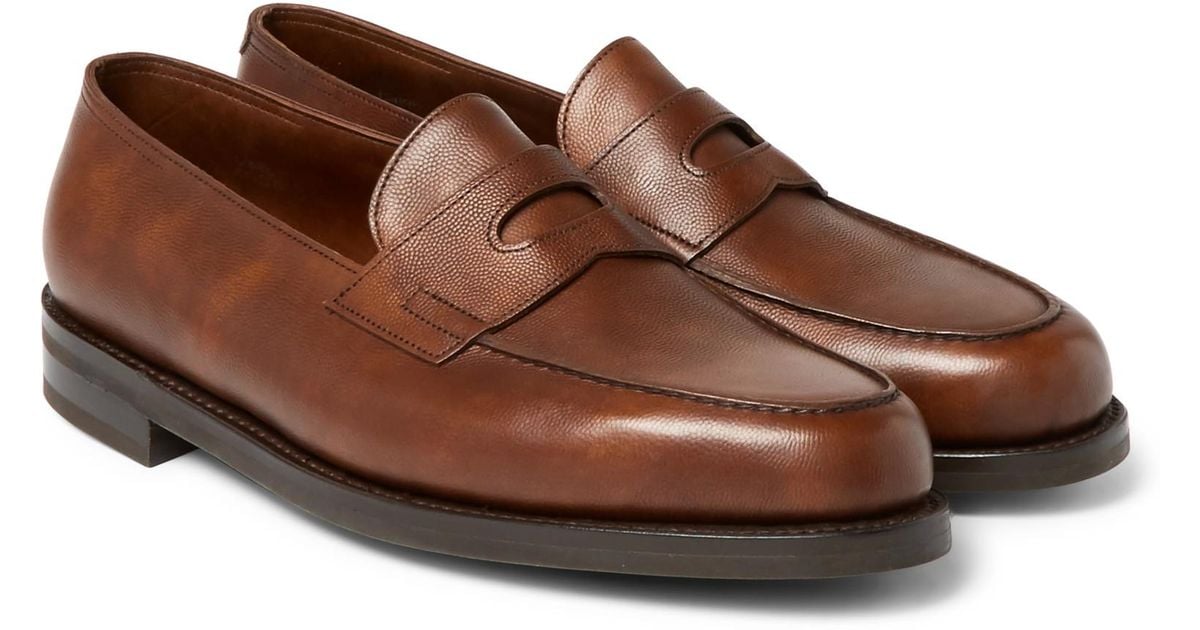 John Lobb Lopez Pebble-grain Leather Penny Loafers in Brown for Men | Lyst