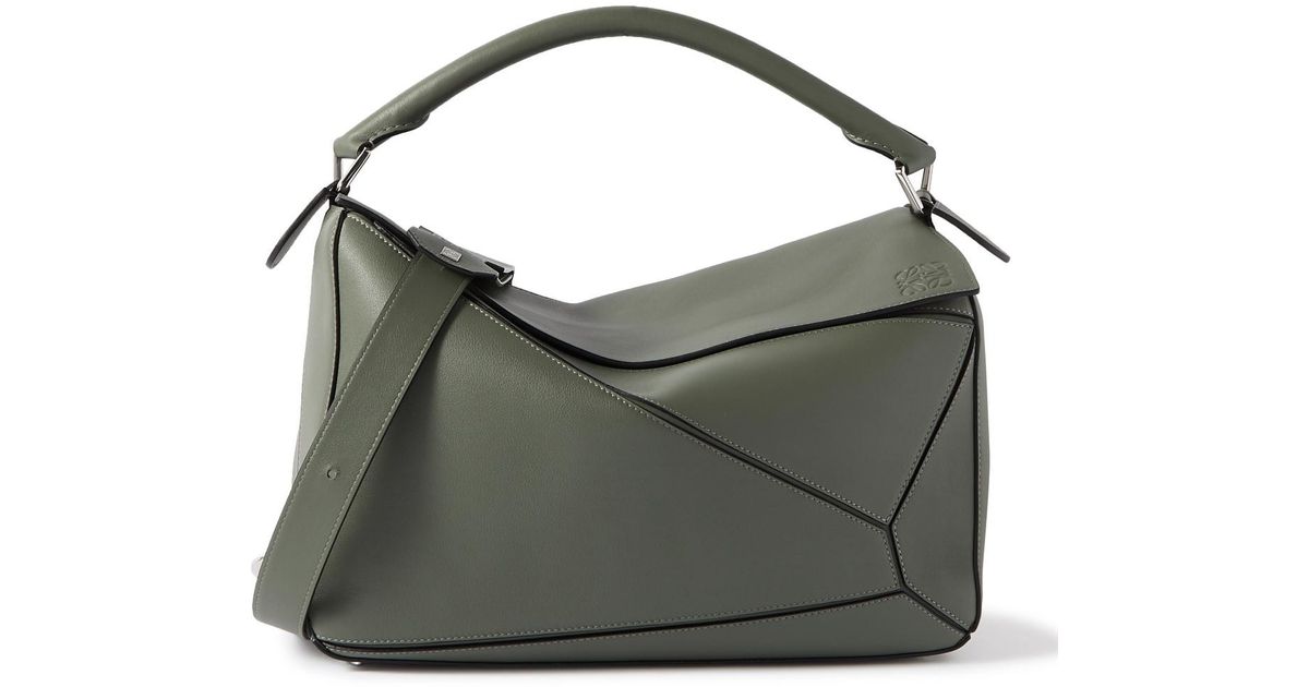 Loewe Puzzle Leather Messenger Bag in Green for Men Lyst