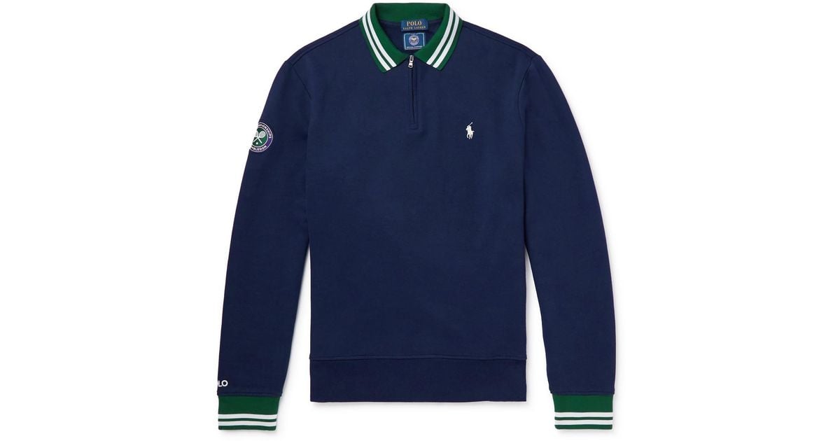 Polo Ralph Lauren Wimbledon Logo-embroidered Cotton-blend Jersey Half-zip  Sweatshirt in Blue for Men | Lyst
