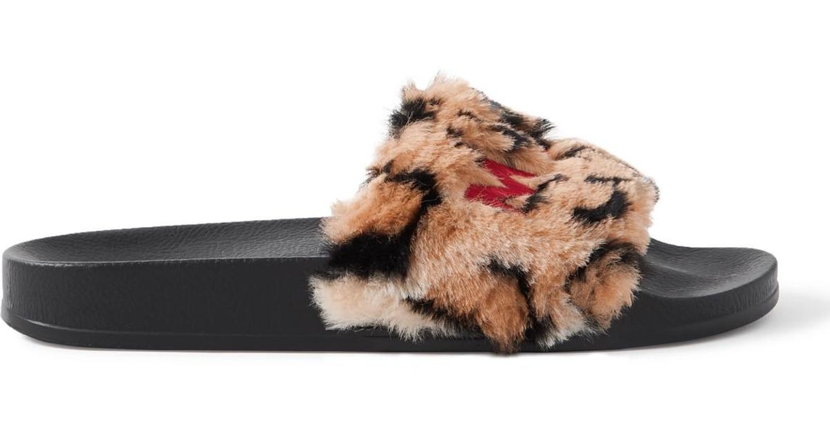 Marni Logo-embroidered Leopard-print Faux Fur Slides in Brown for Men ...