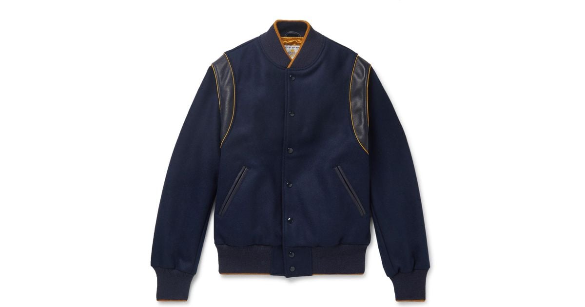 Golden Bear The Hayes Leather-panelled Wool-blend Bomber Jacket in Blue ...