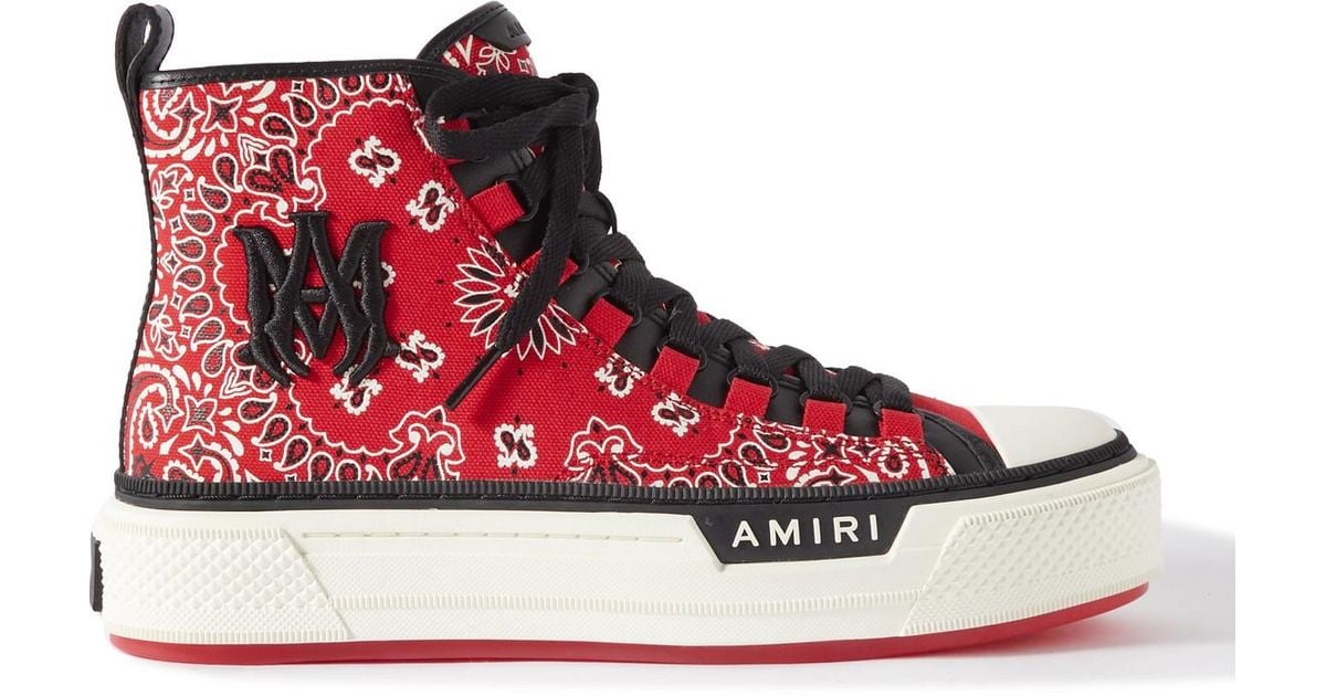 Amiri Leathertrimmed Paisleyprint Canvas Hightop Sneakers in Red for
