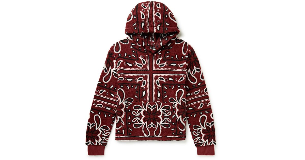 Amiri Leathertrimmed Bandanaprint Fleece Hoodie in Burgundy (Red) for