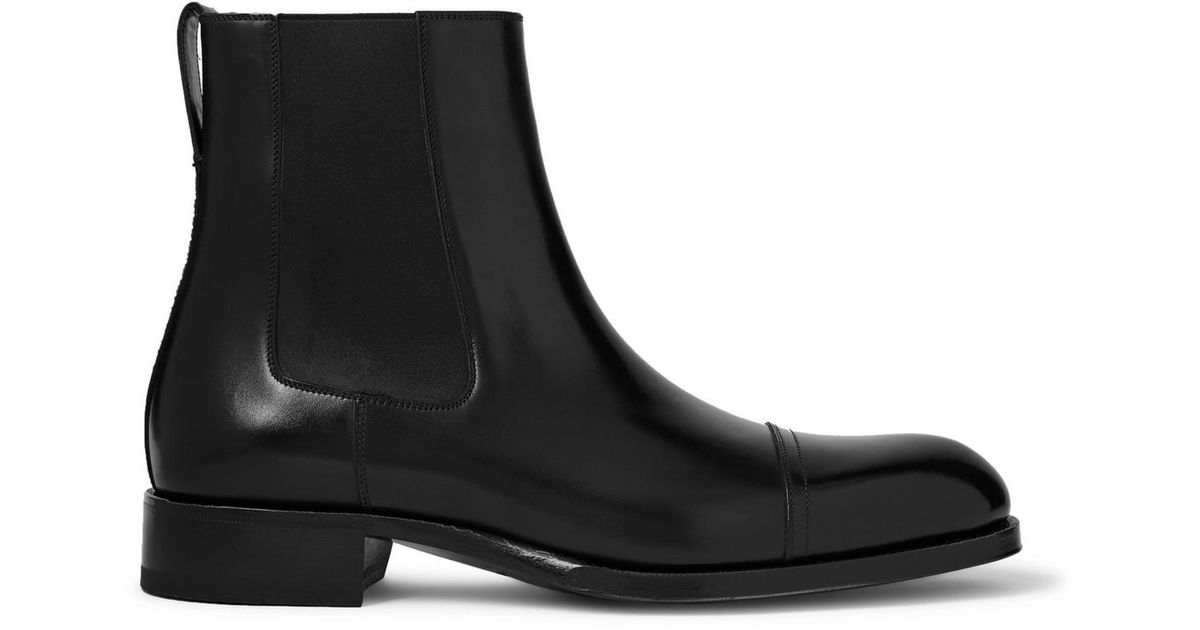 Tom Ford Edgar Captoe Polishedleather Chelsea Boots in Black for Men