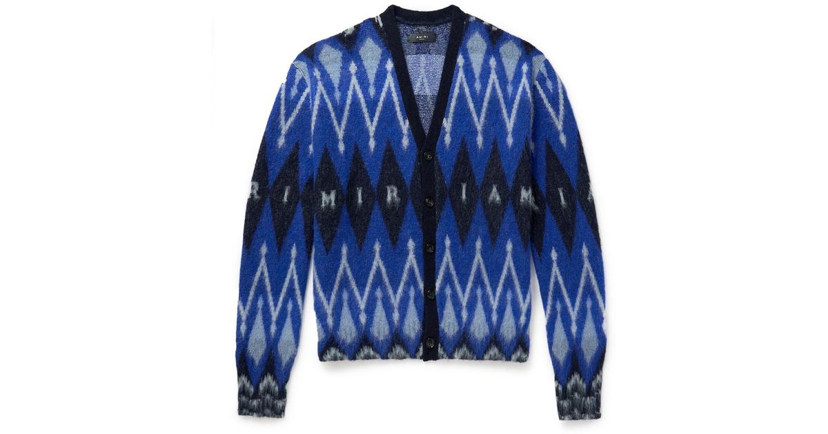 Amiri Argyle Brushed Jacquard-knit Cardigan in Blue for Men | Lyst