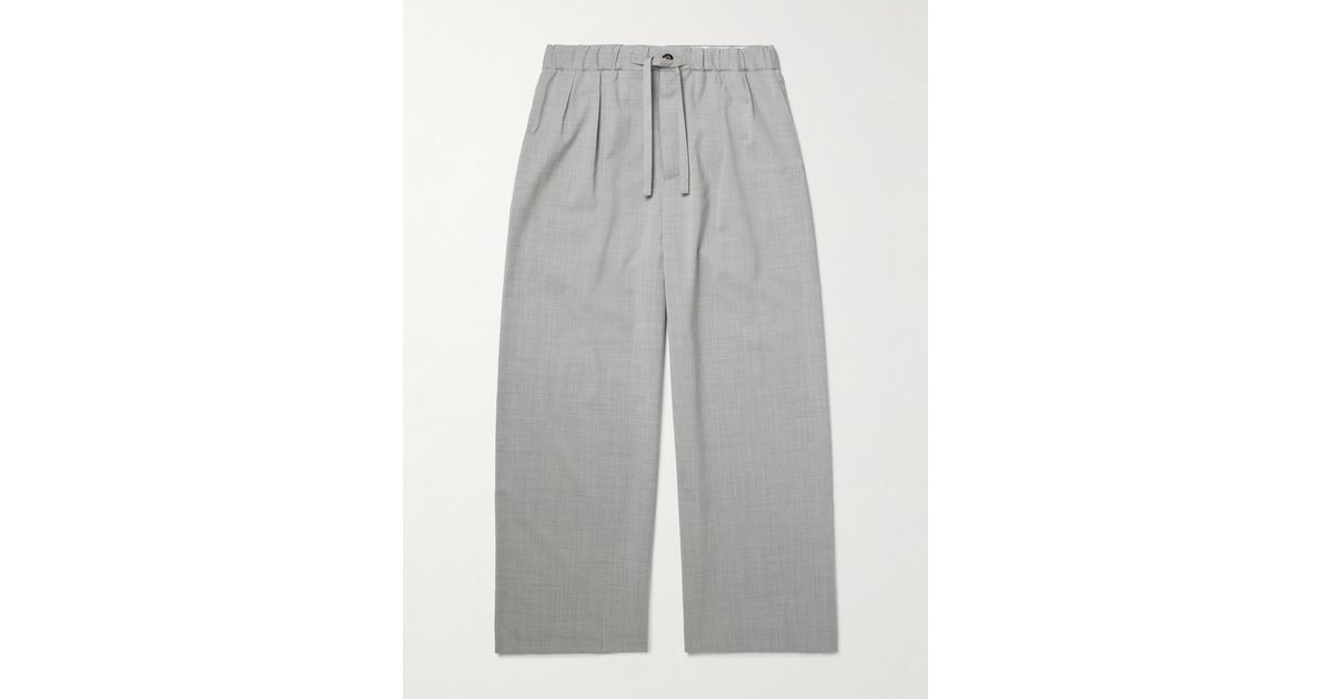 Loewe Wide-Leg Logo-Embroidered Pleated Wool Drawstring Trousers