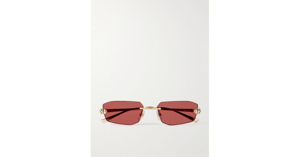 Cartier Red Rimless Cartier Panthère De Cartier Rimless Rectangle-Frame-Tone Sunglasses in ...