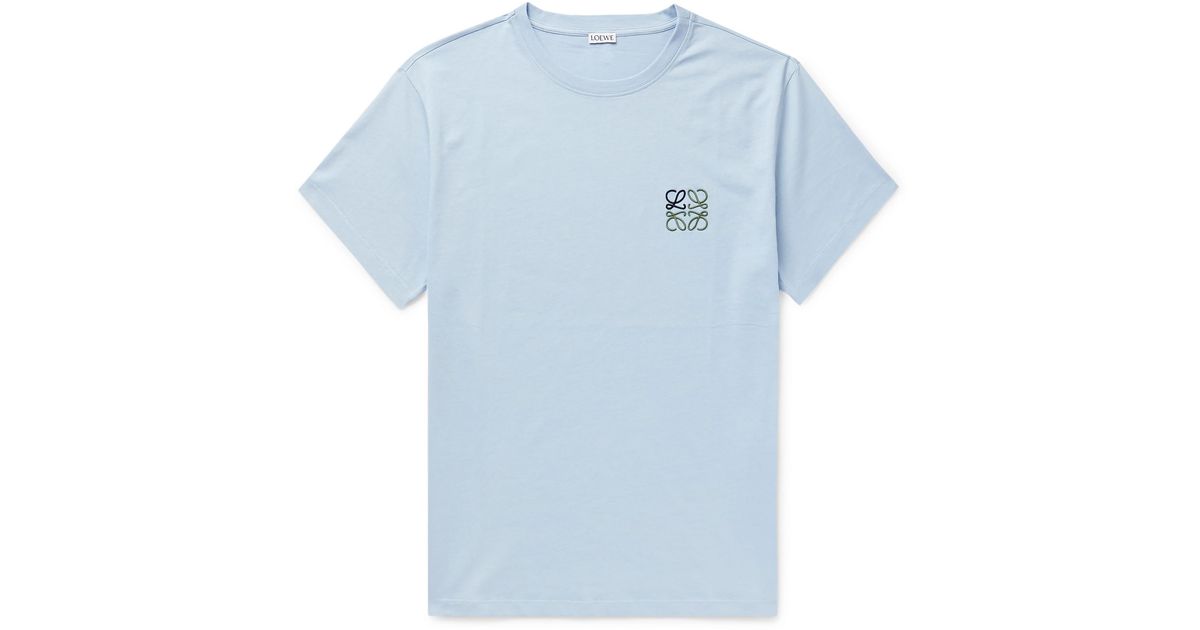 Loewe Logo-embroidered Cotton-jersey T-shirt in Blue for Men - Lyst