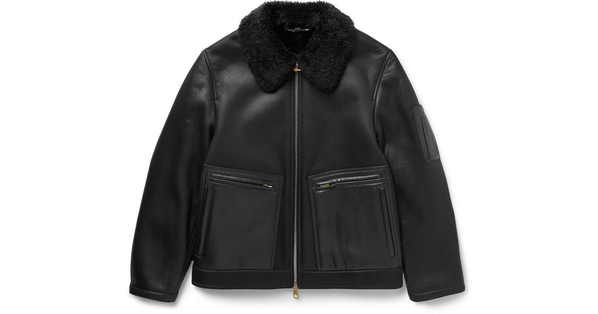 Dunhill Shearling-trimmed Leather Jacket in Black for Men | Lyst