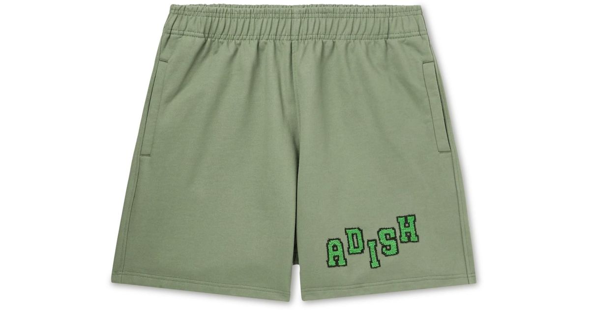 Adish Tatreez Wide-leg Logo-embroidered Cotton-jersey Shorts in Green ...