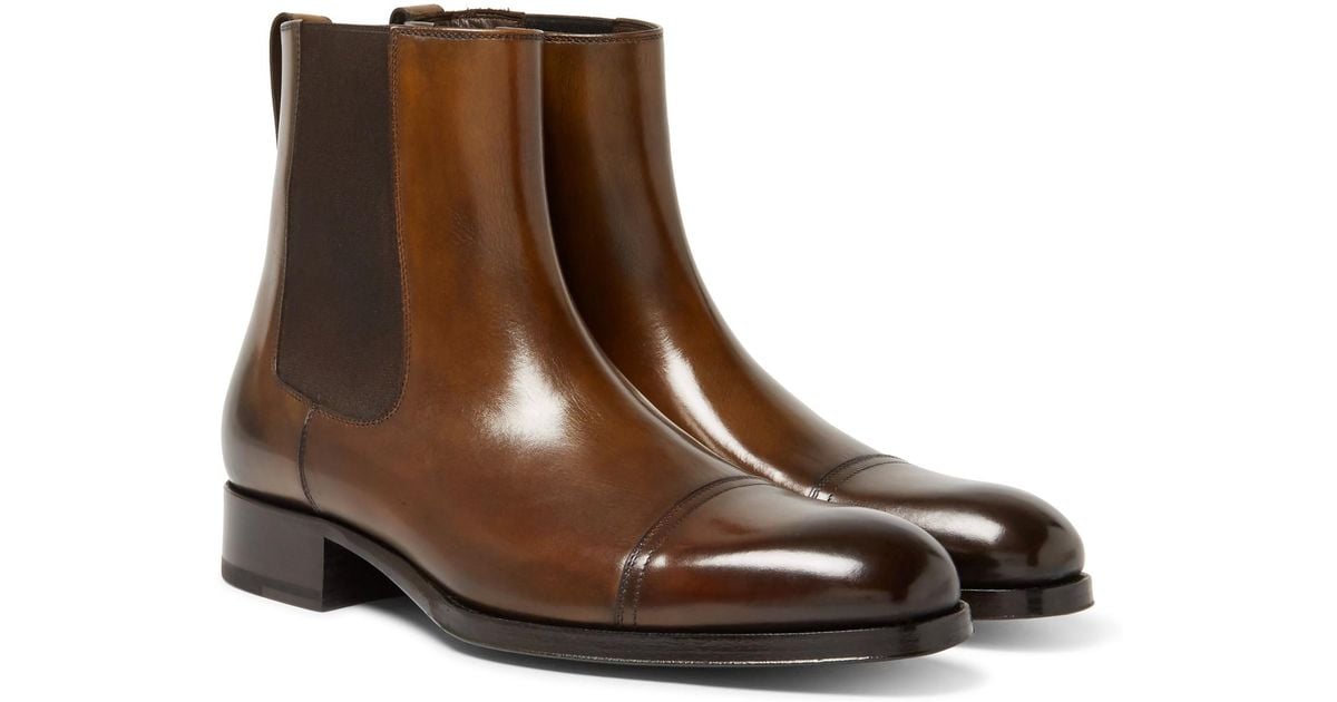 Tom Ford Edgar Burnished-leather Cap-toe Chelsea Boots in Brown for Men ...