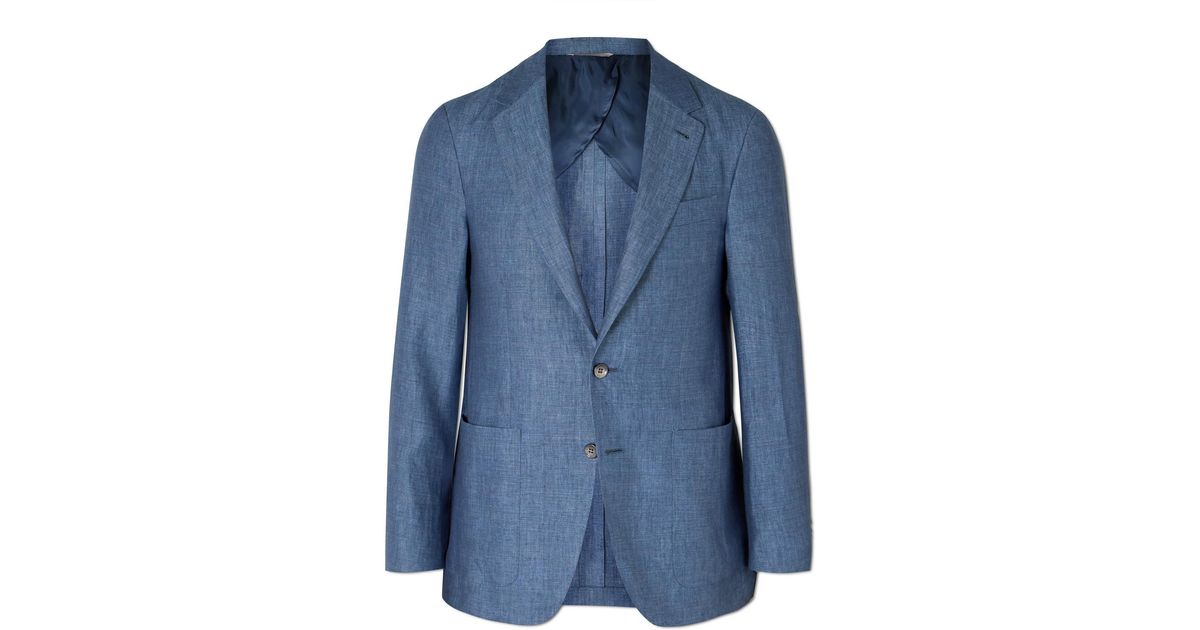 Canali Unstrctured Linen Suit Jacket in Blue for Men | Lyst