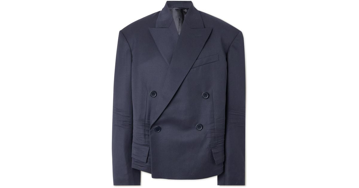 Balenciaga Double-breasted Distressed Wool-twill Blazer in Blue for Men ...