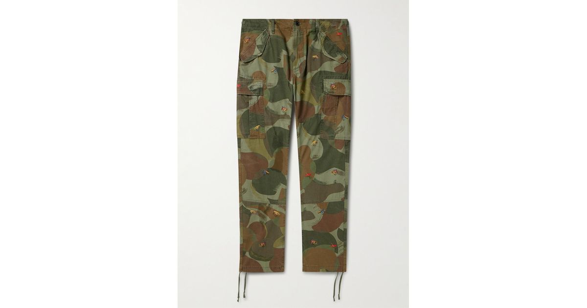 POLO RALPH LAUREN Slim-Fit Straight-Leg Embroidered Camouflage-Print  Cotton-Canvas Cargo Trousers for Men