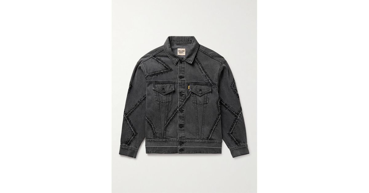 GALLERY DEPT. Scar Embroidered Distressed Denim Jacket in Black 