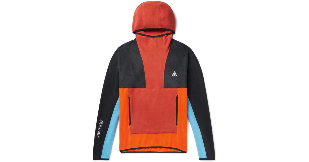 Nike Acg Wolf Tree Colour-block Recycled Polartec Fleece Hoodie in Red for Men - Lyst