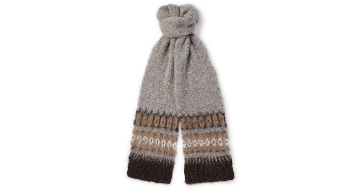 Celine Fair Isle Brushed Alpaca-Blend Scarf in Gray for Men | Lyst