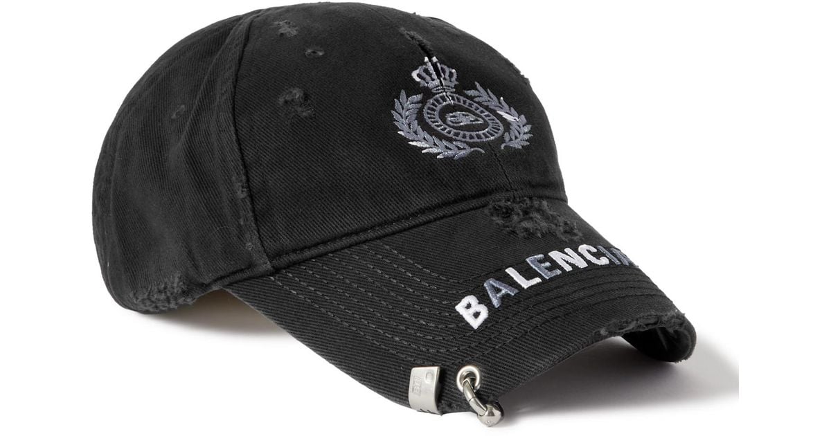 Balenciaga Distressed Logo-embroidered Cotton-twill Baseball Cap in Black  for Men | Lyst