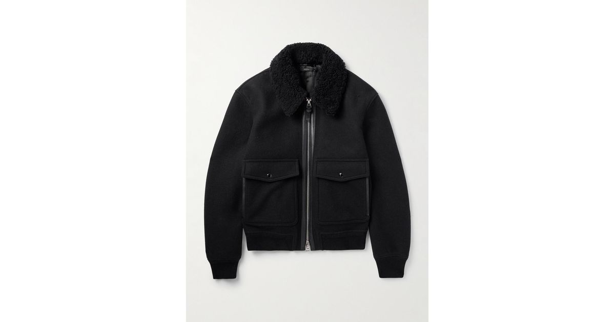 Tom Ford Shearling And Leather Trimmed Wool Blend Bomber Jacket in Black for Men Lyst Canada