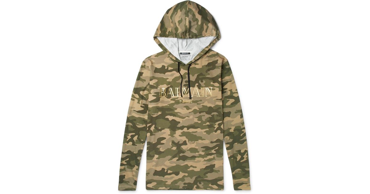 balmain camo hoodie