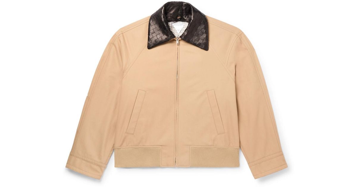 Cotton Jacket with Intrecciato leather collar