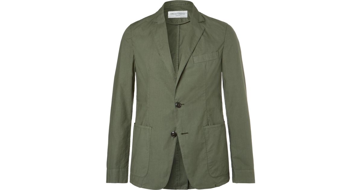 Officine Generale Olive Garment-dyed Cotton Unstructured Blazer in Green  for Men | Lyst