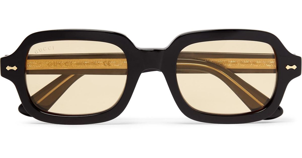 Gucci Square Frame Acetate And Gold Tone Sunglasses In Black For Men Lyst