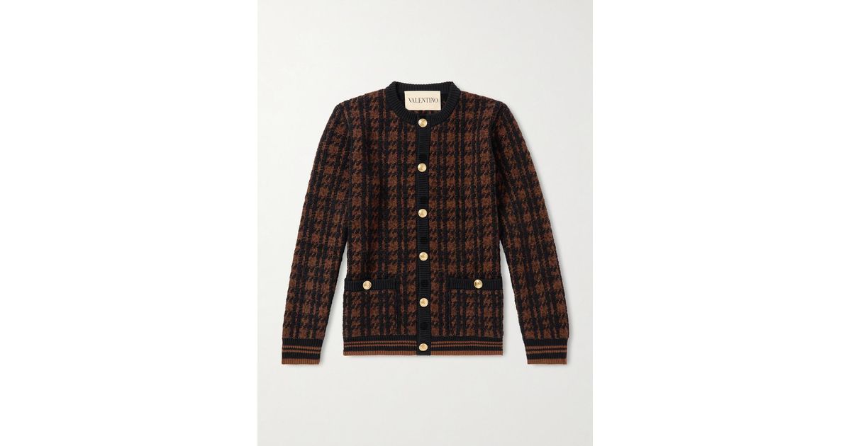 Valentino Garavani Houndstooth Wool-Blend Cardigan in Black Valentino Garavani Houndstooth Wool-Blend Cardigan in Black