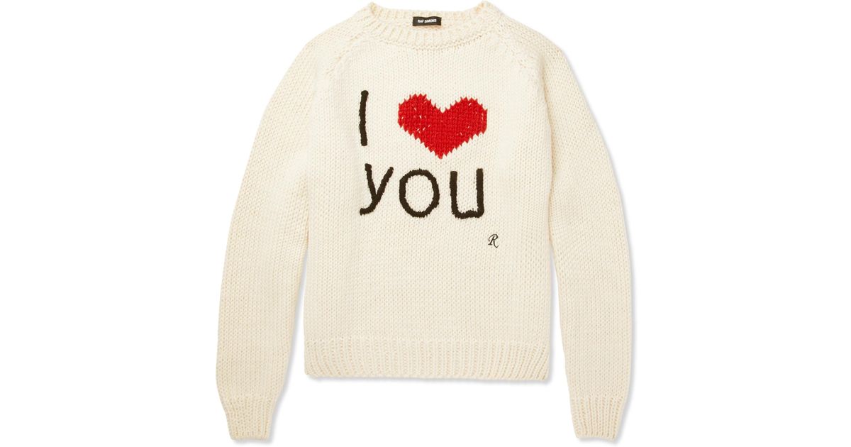 Raf Simons I Love You Intarsia Wool Sweater in Natural for Men | Lyst