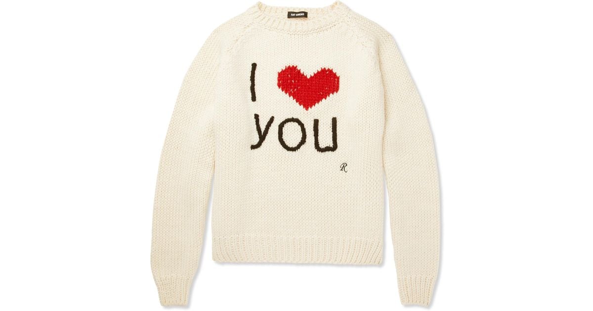 Raf Simons I Love You Intarsia Wool Sweater in Natural for Men | Lyst